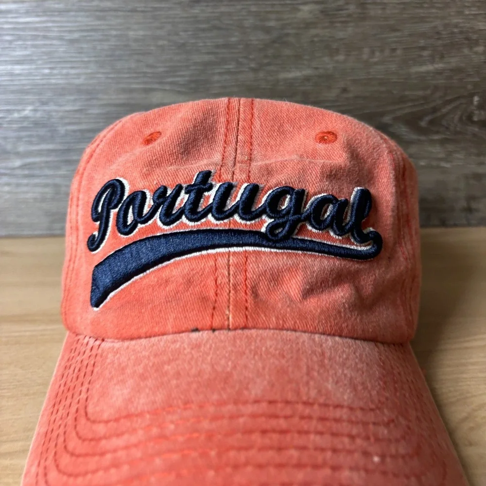 Portugal Hat Cap Strap Back Orange Vintage Wash Outdoors Adjustable